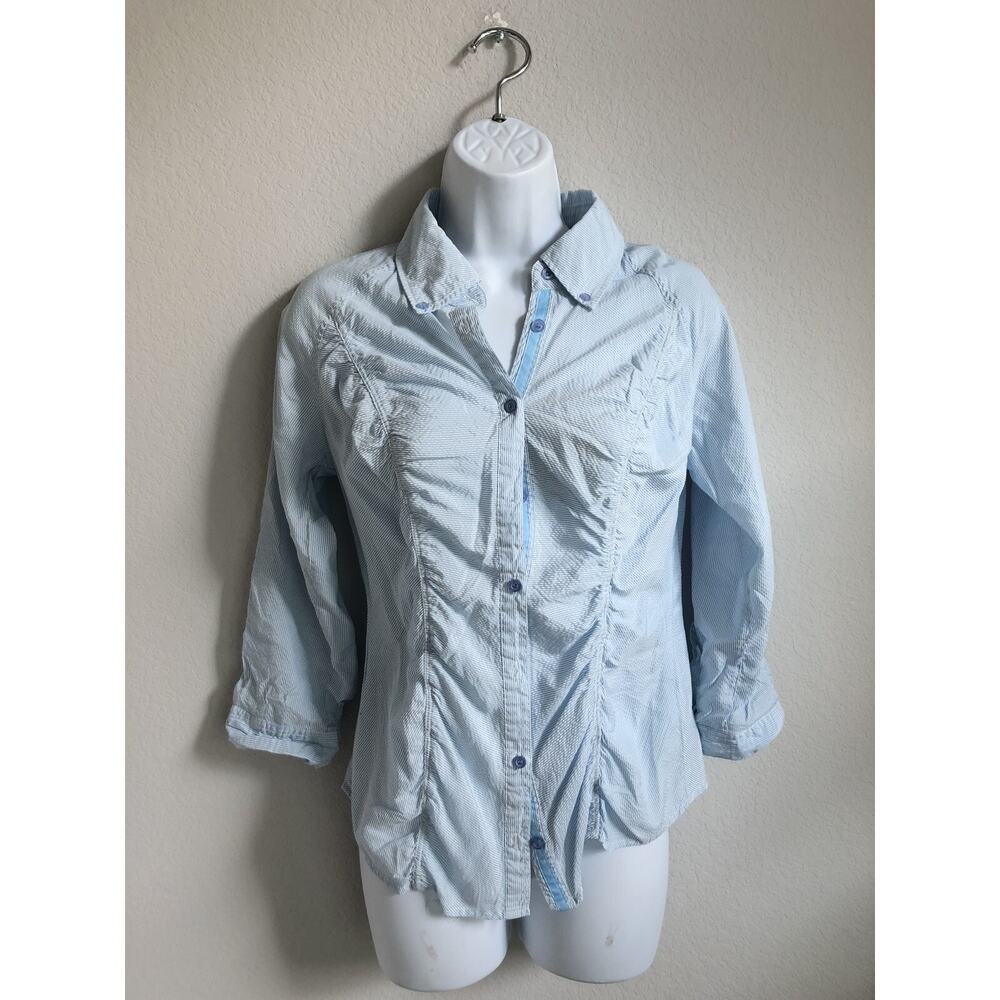 EUC Costa Blanca Women's Medium Blue Striped Button‎ Down Long Sleeve